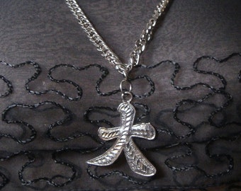 Vintage Silver Tone Asian Symbol Pendant Necklace