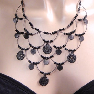 Vintage Silver Tone Black Beads Chain Necklace image 2