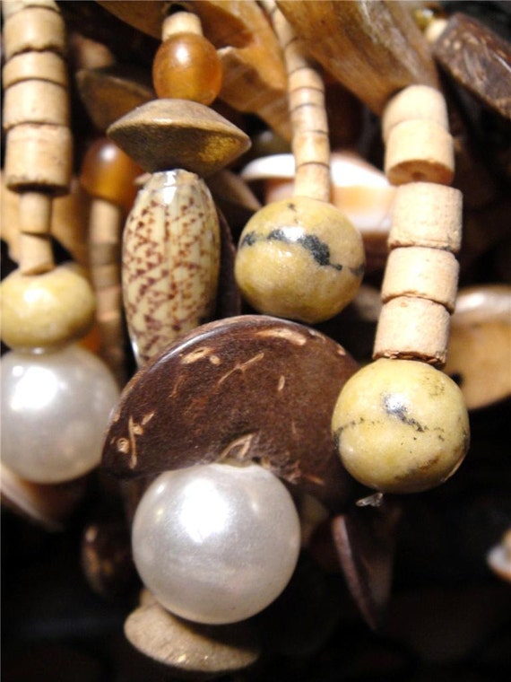 Vintage Brown Wood Whales Sea Shell Beads Charm N… - image 5