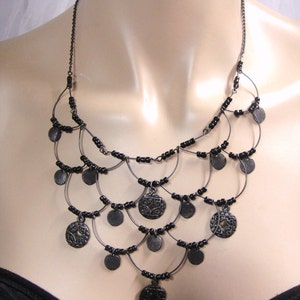 Vintage Silver Tone Black Beads Chain Necklace image 3
