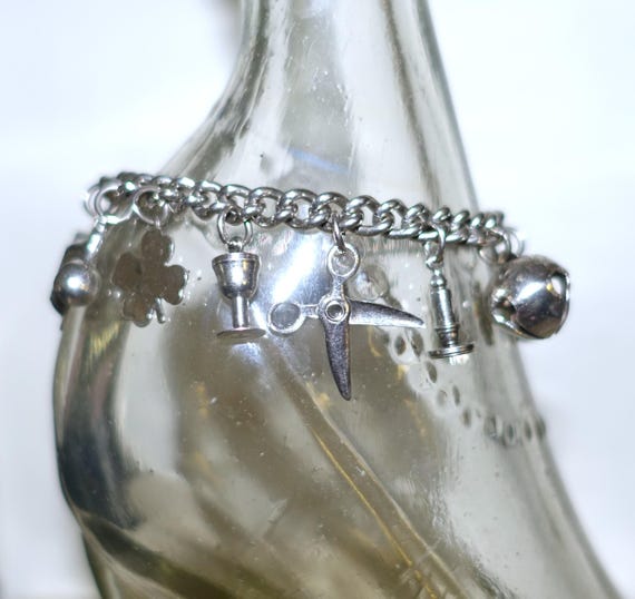 Silver tone Multi Charm Chain Bracelet - image 6