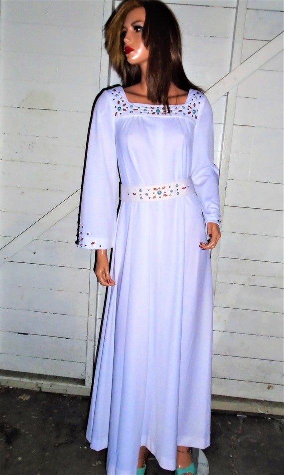 Vintage Bernie Bee White Southwestern Maxi Dress … - image 7