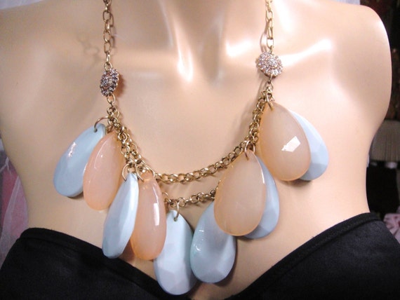 Vintage Gold Tone Powder Blue Pale Pink Bobble Ne… - image 2