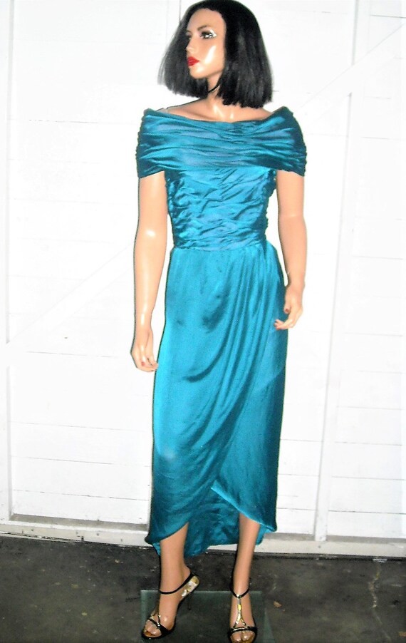 mint green asymmetrical dress Katya Green Asymmetrical Gathered Maxi Dress, XL / Green