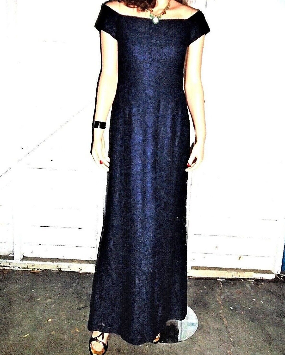 formal long navy dress A Line V Neck Navy Blue Satin Long Prom Dress with High Slit, V Neck N –  abcprom main image 1