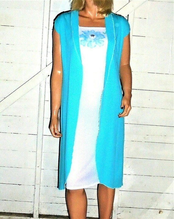 Vintage Rae Hepburn White Blue Dahlia Dress with Jacket 3/4 Vintage Rae Hepburn White Blue Dahlia Dress with Jacket 3/4