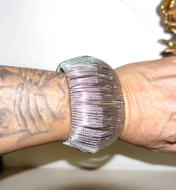 Silver tone Multiple String Cuff Bracelet - image 7