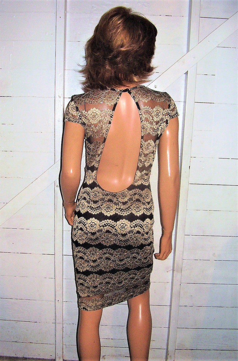 Gold Black Lace Dress L