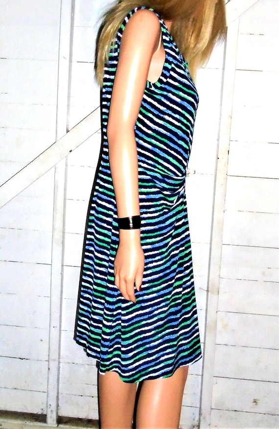 BCBGMaxazria Navy Blue Green Dress L - image 5