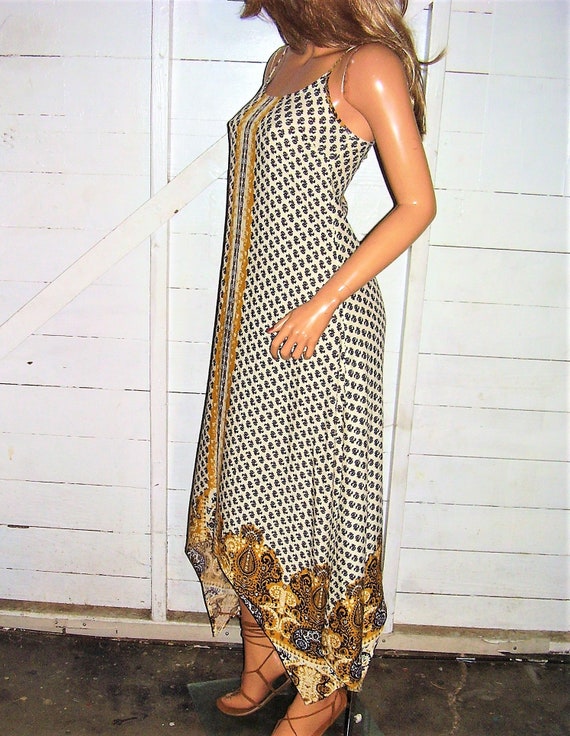 Gold Navy Blue Hippie Chic Maxi Dress XS - image 7