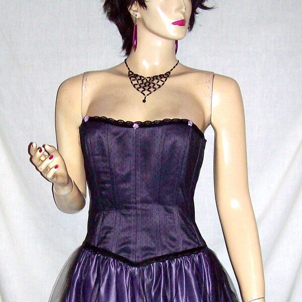 VIntage Adrianna Papell Black Plum Lace Goth Corset Dress 10