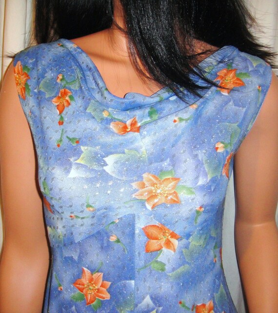 Vintage Blue Orange Floral Metallic Gold Maxi Dre… - image 3