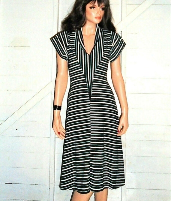 Julian Starr of London Black White Striped Dress M - image 1