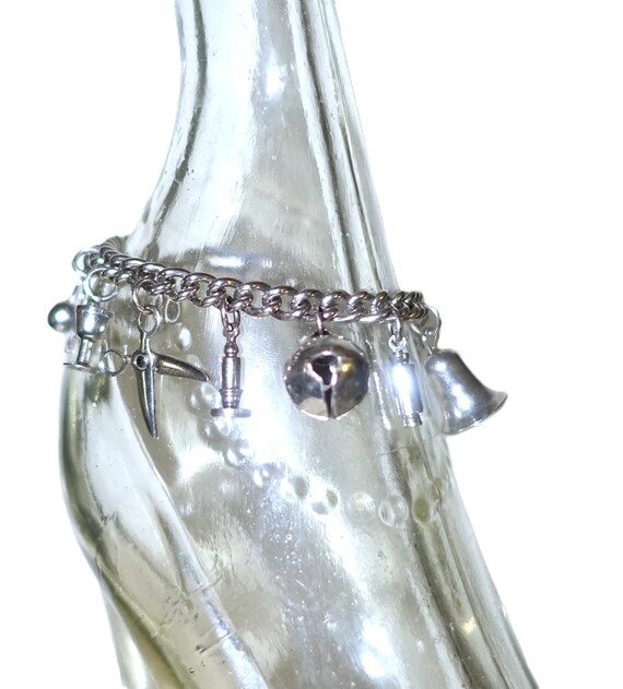 Silver tone Multi Charm Chain Bracelet - image 5