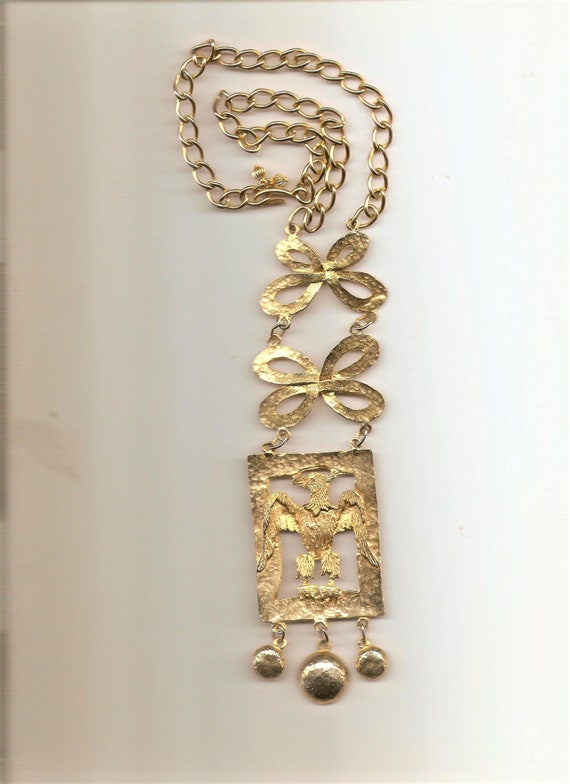 Vintage Gold Tone Chain Link Eagle Pendant Necklace - Gold Tone Eagle Pendant Necklace