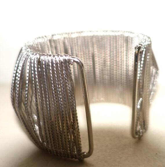 Silver tone Multiple String Cuff Bracelet - image 6