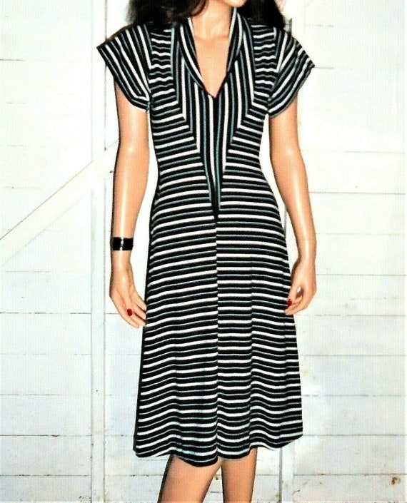 Julian Starr of London Black White Striped Dress M - image 7