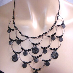 Vintage Silver Tone Black Beads Chain Necklace image 5