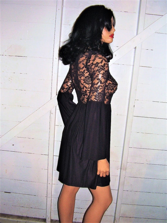 Vintage Black Lace Dress Sz S - image 4