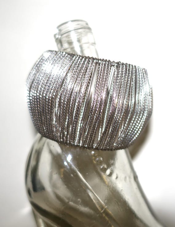 Silver tone Multiple String Cuff Bracelet - image 1