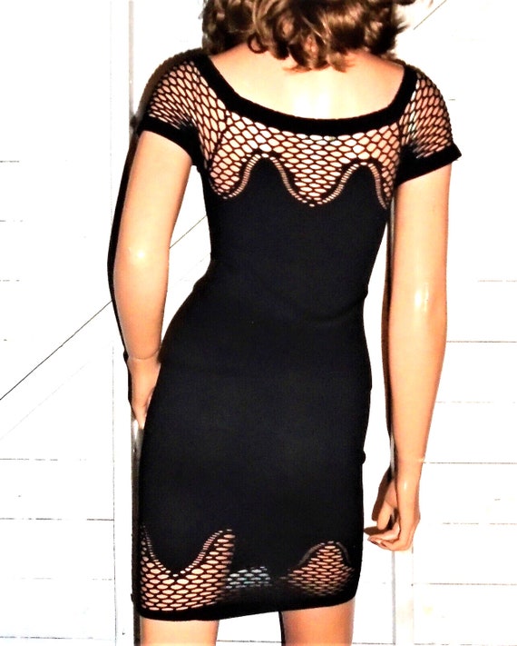 FGF Black Spandex Fishnet Dress S - image 4