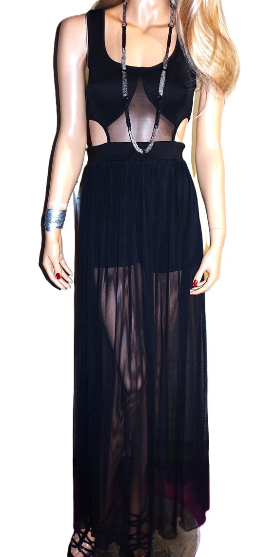 Mystic Black Sheer Romper Maxi Dress S View 2