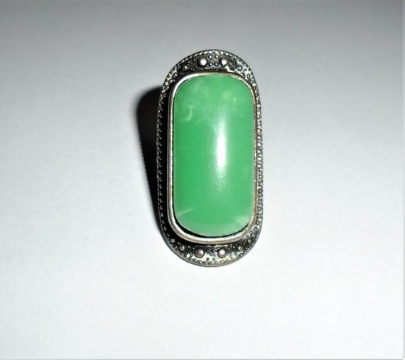 Silver Tone Jade Green Statement Ring 6 - image 1
