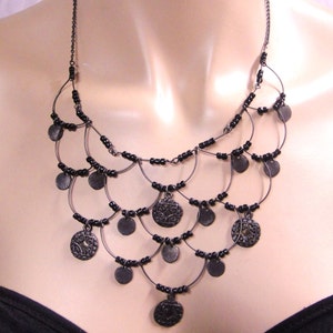 Vintage Silver Tone Black Beads Chain Necklace image 4