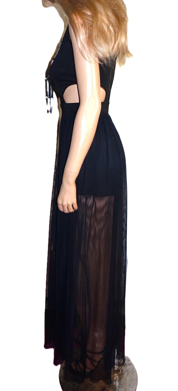 Mystic Black Sheer Romper Maxi Dress S View 5