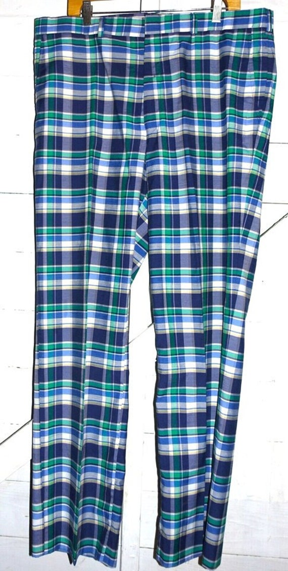 Vintage Blue Green plaid Pants 39 - image 1