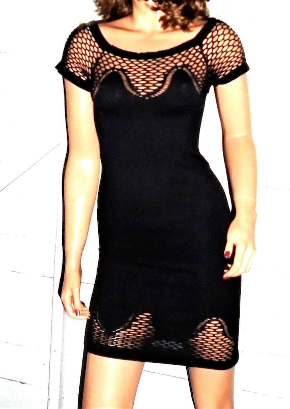 FGF Black Spandex Fishnet Dress S - image 1