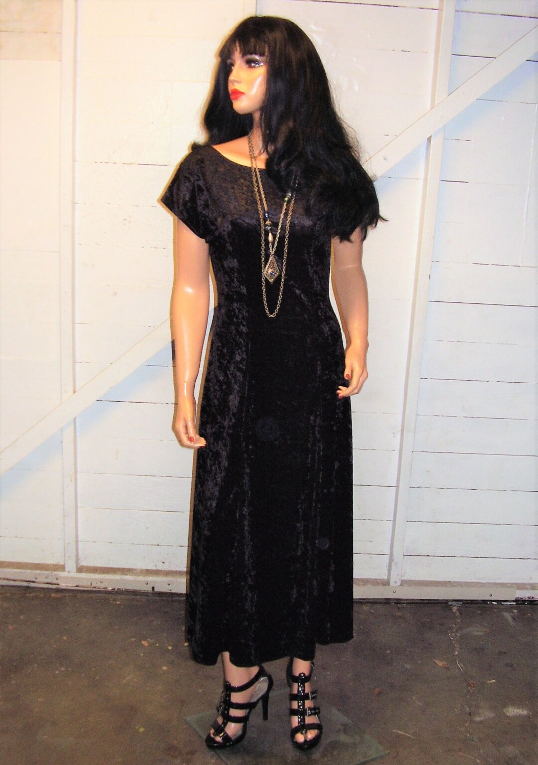 Vintage All That Jazz Black Velveteen Maxi Dress M Etsy