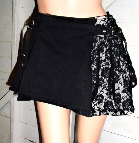 Vintage Tripp NYC Black Denim Floral Lace Skirt L