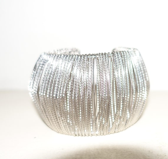 Silver tone Multiple String Cuff Bracelet - image 3