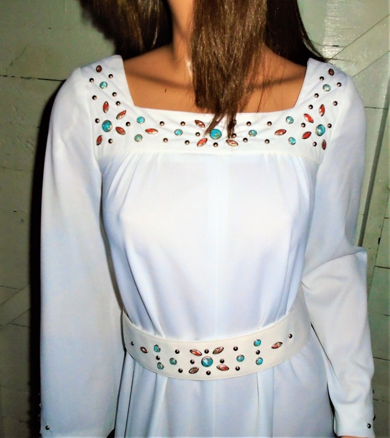 Vintage Bernie Bee White Southwestern Maxi Dress … - image 1