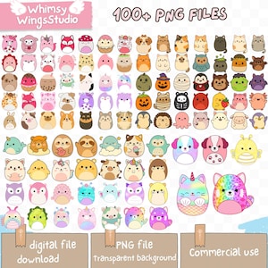 100+ Big Bundle Squish mallows Clipart PNG | Cute Kawaii Animal PNGs Stickers, and Party Crafts Sublimation Digital Download PNG files