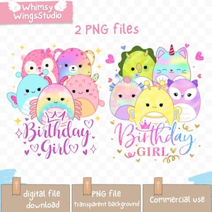 Alles Gute zum Geburtstag Mädchen Squish Squad | Squish-Liebhaber | Squishmallow Geburtstag | Sublimation Digital Download Niedliches Geschenk zum Geburtstag PNG-Dateien
