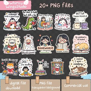 20 Kindle Stickers Bundle | Cute Printable Goodnotes Digital Planner Sticker gift for bookish reader bookworm Shirt Digital Download PNG