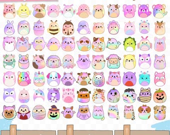 May include: A collection of 80 PNG files featuring colorful, cartoon-style characters in various animal and fantasy designs. The characters are in pastel colors, with some having unique patterns and accessories. The image includes text that says "Whimsy WingsStudio" and "80 PNG files".