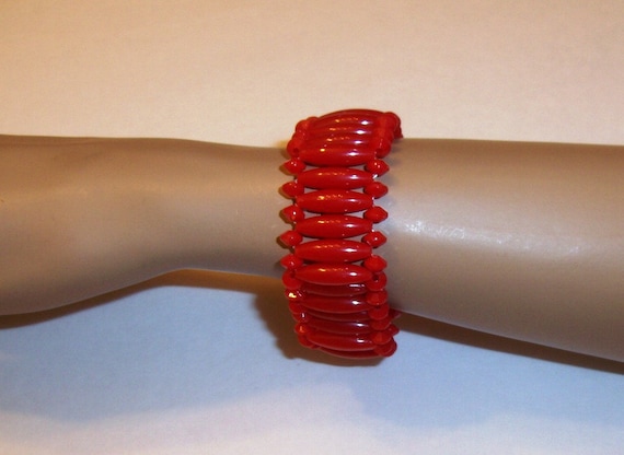 Ready-to-ship | Red Beaded Wrist Bracelet | Gift ideas - Maillou is a Bangle Style Bracelet | Fully Handmade From Beads | Made in USA