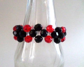 8" Red And Black Bangle Bracelet | Beaded Slip-on Bracelet | Holidays Gift For Her | Ready to Ship | Handmade in USA By Gisele Gomez