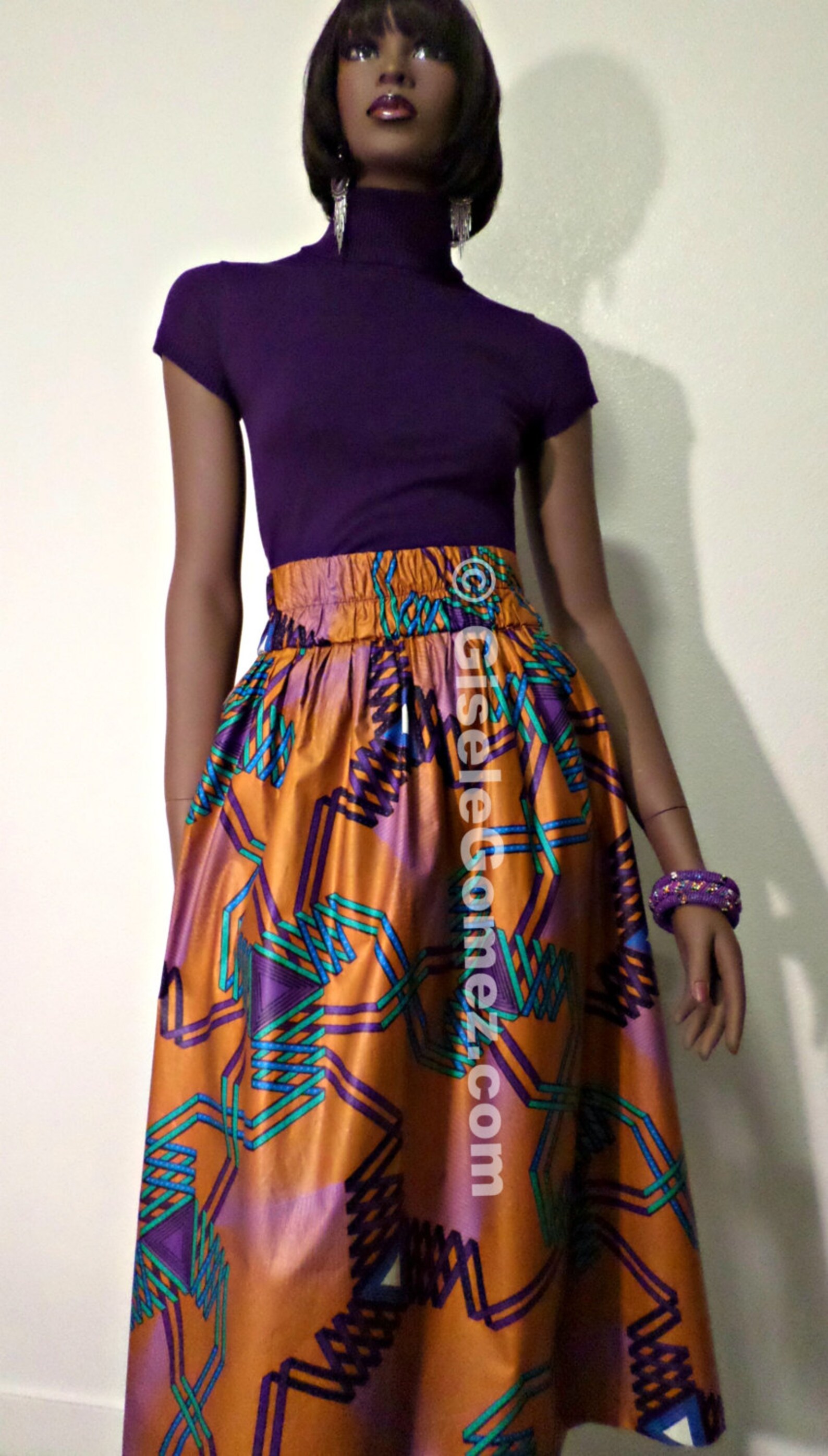 African Print Skirt High waist Side pockets Avogba Midi | Etsy