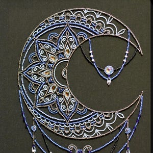Mond Muster Bead Embroidery Kit auf Art Canvas - Komplettes Perlenarbeiten Set l Stickmuster l Geschenkset für Handarbeiten l Handstickerei