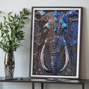 Bead embroidery kit on art canvas - Elephant l Beadwork kit l Embroidery pattern l Gift set for needlework l Hand embroidery