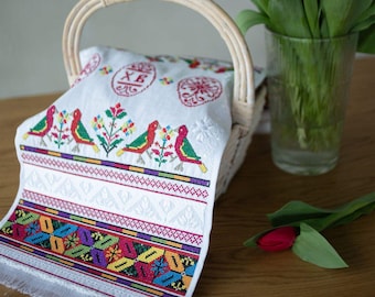 Linen Embroidered Easter Towel: Ukrainian Pascha Basket Cover l Easter gift