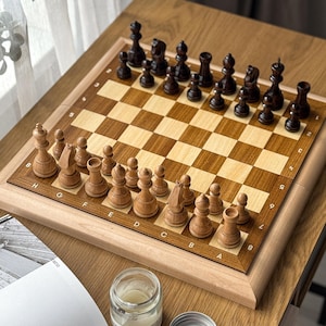 Classic Wood Chess Set-Handmade Portable Chess Board for Him l Unique Wooden Chess Set - Rustic Chess Game Gift for Men