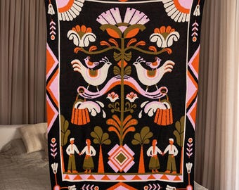 Black Kilim Throw Blanket – Ukrainian Tree of Life Design l Made in Ukraine