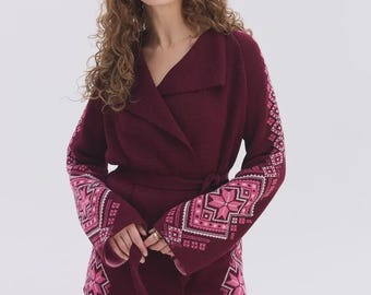 Wool Blend Embroidered Cardigan | Ukrainian Boho Knit Jacket