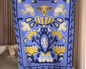 Hutsul Blanket Bedding – Tree of Life Kilim Rug, Ukrainian Folk Art Throw (130x170 cm)