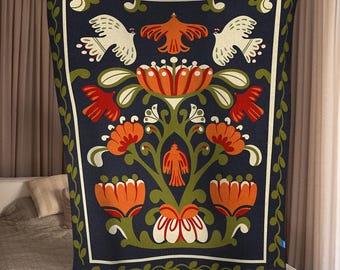 Coperta Hutsul – Tappeto Kilim di arte popolare "Albero della Vita", biancheria da letto boho realizzata in Ucraina